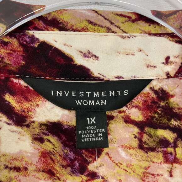 New Investments Top size 1X Multi Color Abstract Long Sleeve Popover Office - Picture 2 of 11